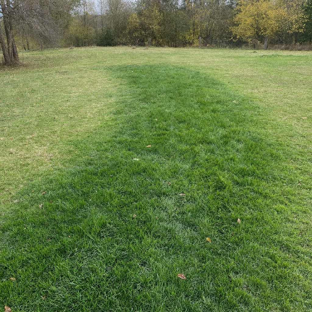 A soggy, unusually green patch of lawn over the drain field of a Arlington home, a sign the septic tank needs pumping